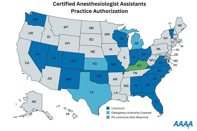 Anesthesiologist Assistants Practice Authorization Map